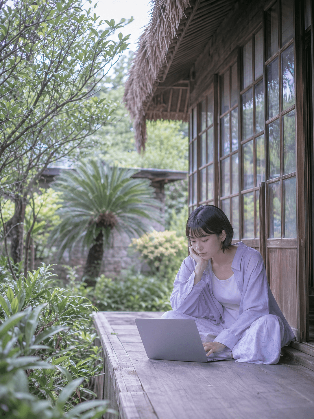 奄美の事業者がノートPCで業務システムを操作する様子