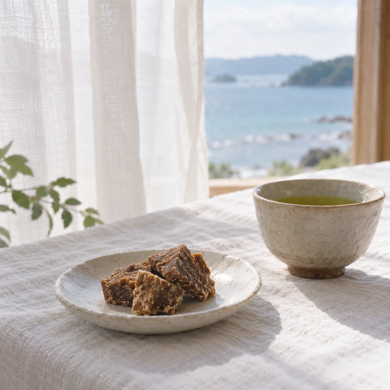 黒糖のかけらとお茶
